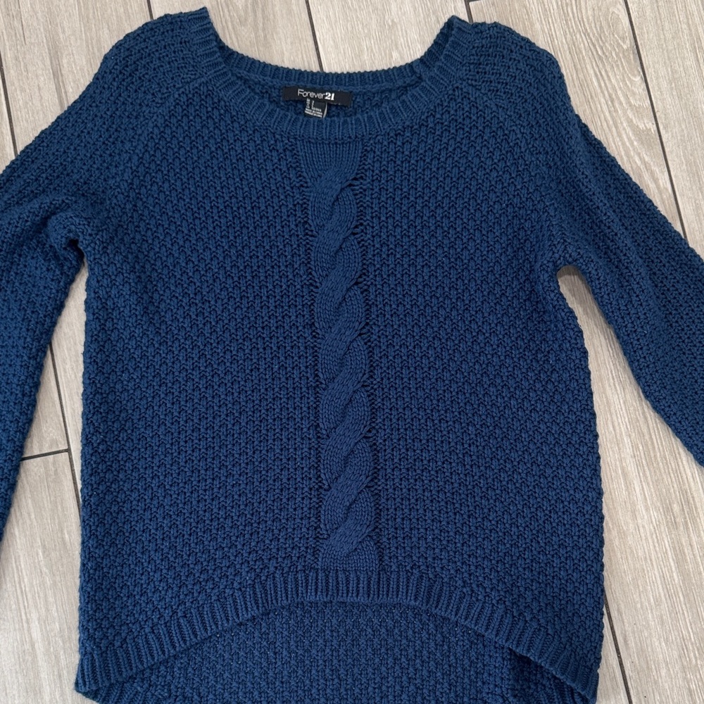 Forever 21 Textured Navy Crew Neck Sweater